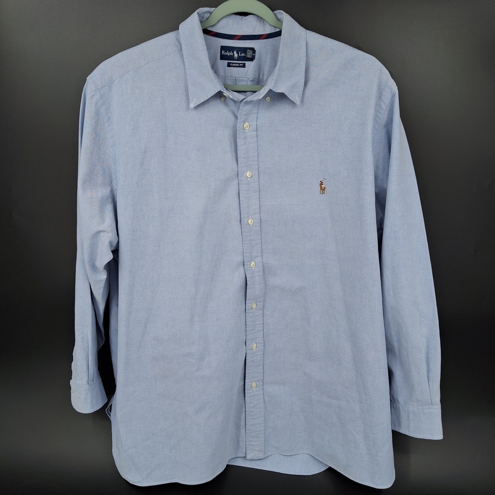 Ralph Lauren Men's Size 3XB Blue Woven Classic Fit Long Sleeve Button Down